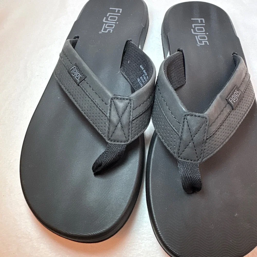 Flojos Mens Black Thong Sandals Flip Flops Size 11 Cushioned Beach Shoes